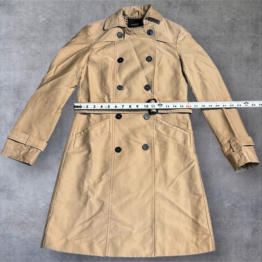 Zara Basic Outerwear Beige Double Breasted Trench Coat Belted XS - Picture 13 of 16